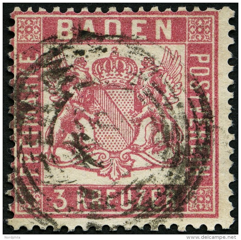 BADEN 16 O, 1862, 3 Kr. Rosakarmin, Feinst, Mi. 380.- - Otros & Sin Clasificación