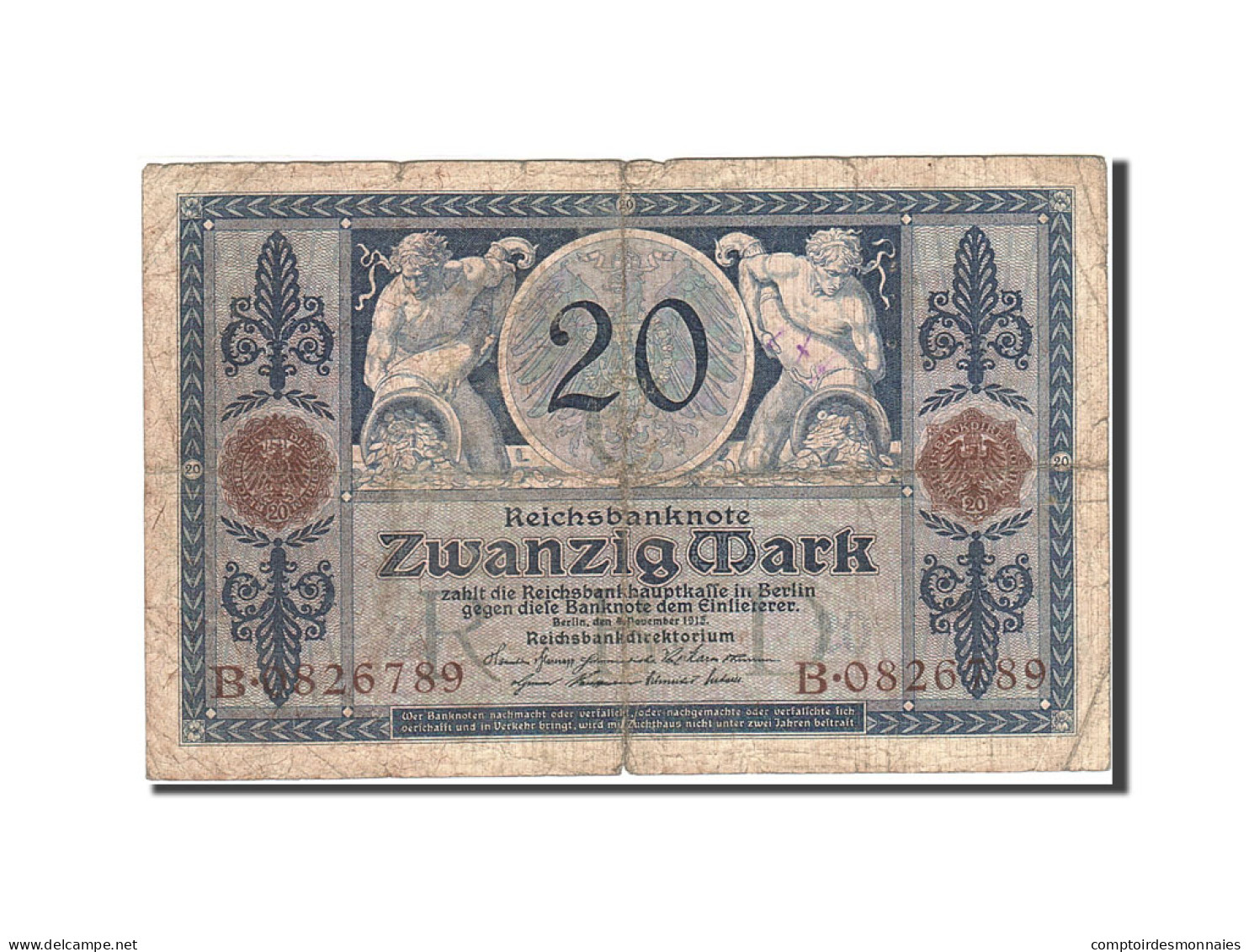 Billet, Allemagne, 20 Mark, 1915-1919, 1915-11-04, KM:63, B - 20 Mark