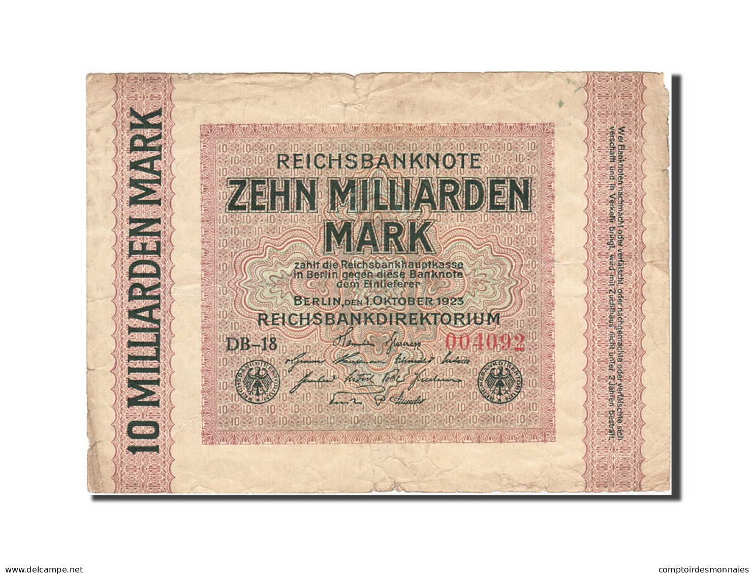 Billet, Allemagne, 10 Milliarden Mark, 1923, 1923-10-01, KM:117b, TB - 10 Miljard Mark