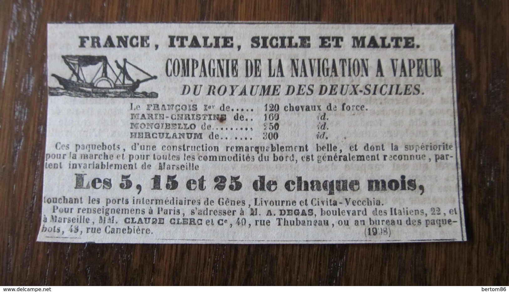 BATEAUX A VAPEUR - FRANCE , ITALIE , SICILE ET MALTE - COMPAGNIE DU ROYAUME DES DEUX-SICILES - 1842. - Mondo