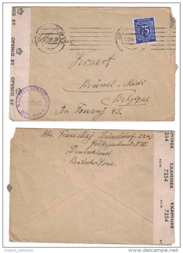 1946 LETTRE D'ALLEMAGNE Pour LA BELGIQUE Avec BANDE De CENSURE MILITAIRE "military Censorship Civil Mails" - Guerre De 1939-45