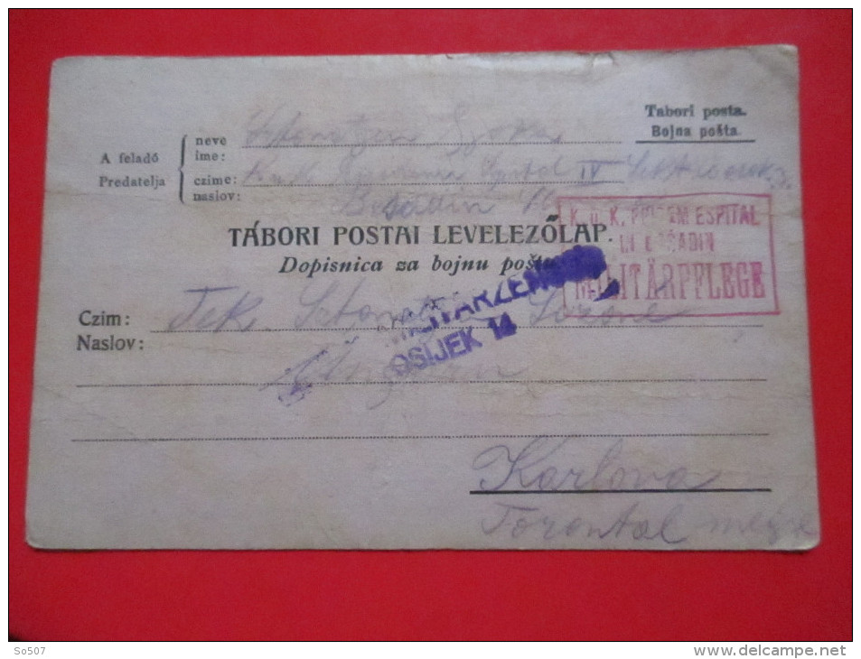 Q1-Postal Stationery,Bojna Posta-Seal Epidemic Military Hospital In Brsadin -Seal Censorship Osijek,Croatia - Kroatien