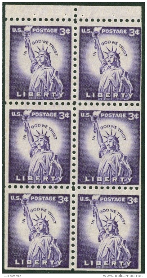 UNITED STATES 1954 3c LIBERTY BOOKLET PANE OF 6** (MNH) - Ungebraucht