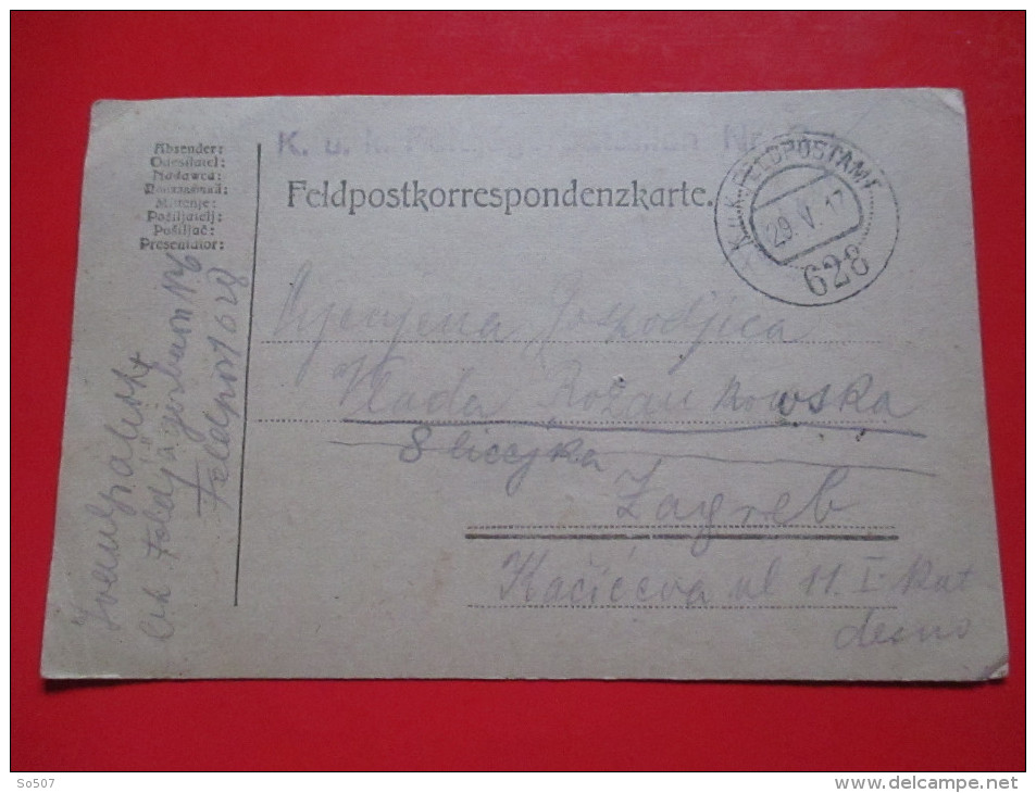 Q1-Postal Stationery,Military Post,K.u.K.Feldpostamt-K.u.K Feld Jager Bataillon Nr.6-Trebinje To Zagreb 1917. - Bosnien-Herzegowina