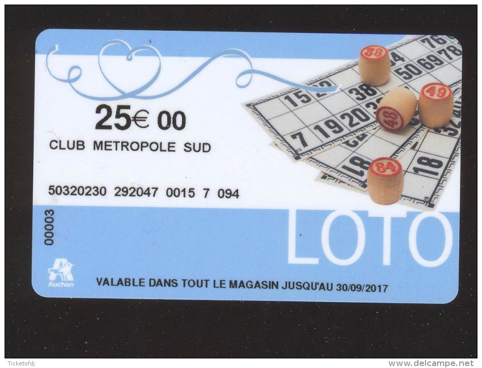 Carte Cadeau Auchan - LOTO - 25 € - CLUB METROPOLE SUD - Cartes Cadeaux