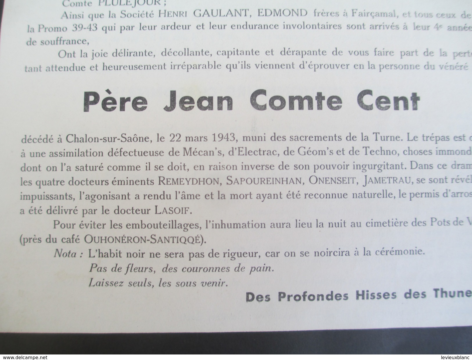 Persan/ENP De Chalon-sur-Saône/Académie De Clermont/ Pére Jean Comte Cent// 1943      OL86 - 1939-45