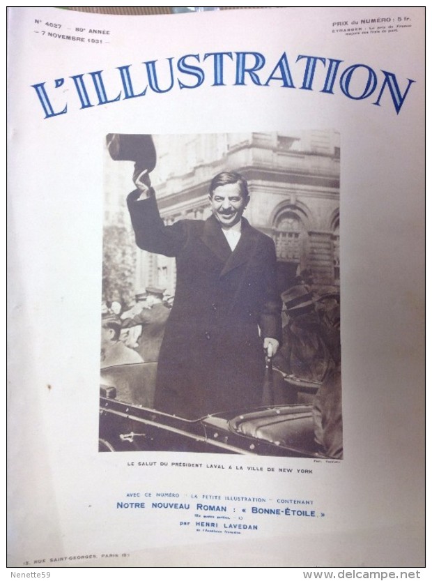 L´ILLUSTRATION N° 4627  Du 7 Novembre  1931 --   Le Président LAVAL à NEW YORK - L'Illustration
