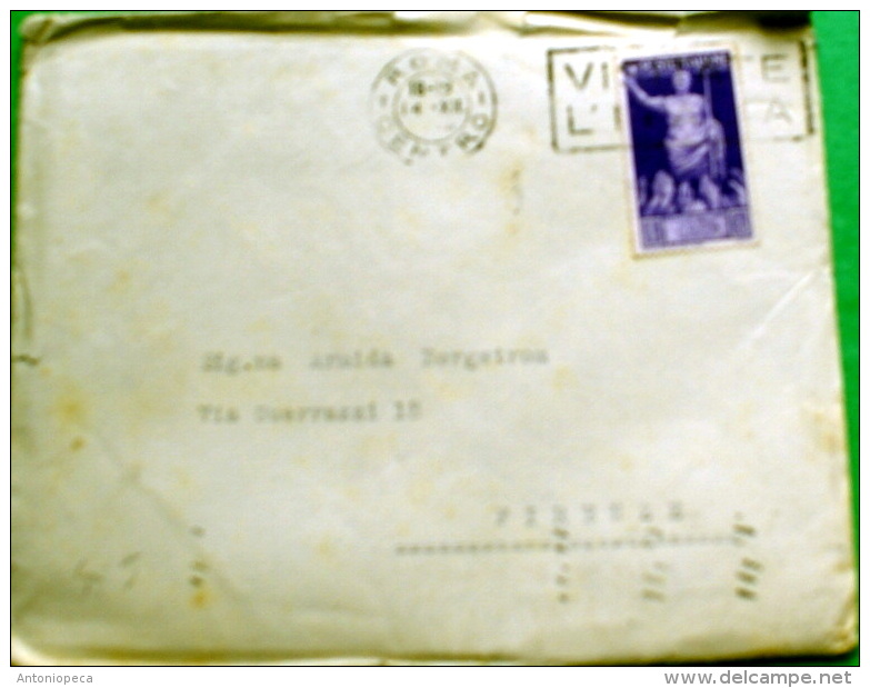 ITALIA REGNO 1937 , BIMILLENARIO AUGUSTO  SU BUSTA VIAGGIATA - Storia Postale