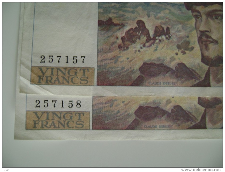 2 BILLET SERIE   CONSECUTIVE BANQUE DE FRANCE 20 FRANCS DEBUSSY ANEE 1986   FRANCS    FRANCAISE - 20 F 1980-1997 ''Debussy''