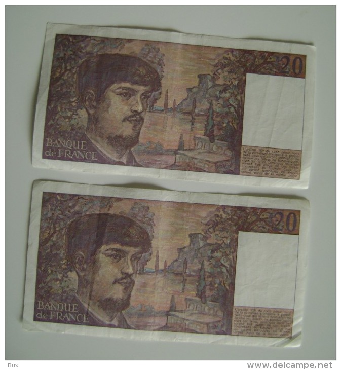 2 BILLET SERIE   CONSECUTIVE BANQUE DE FRANCE 20 FRANCS DEBUSSY ANEE 1986   FRANCS    FRANCAISE - 20 F 1980-1997 ''Debussy''