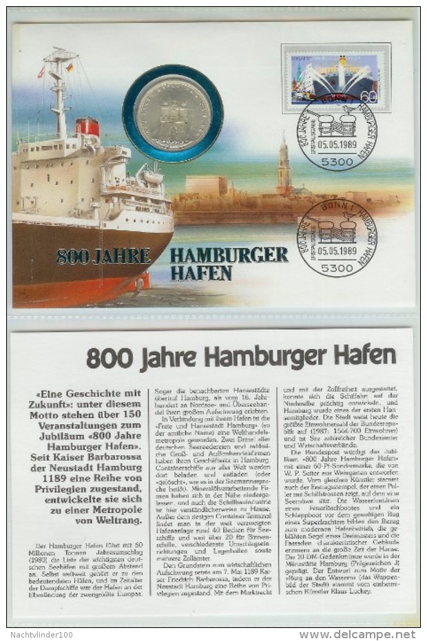 Mhw085c TRANSPORT SCHEPEN HAVEN HAMBURG SHIPS HARBOUR SCHIFFE HAFEN DEUTSCHE BUNDESPOST 1989 MUNTBRIEF NUMISLETTER - Ships