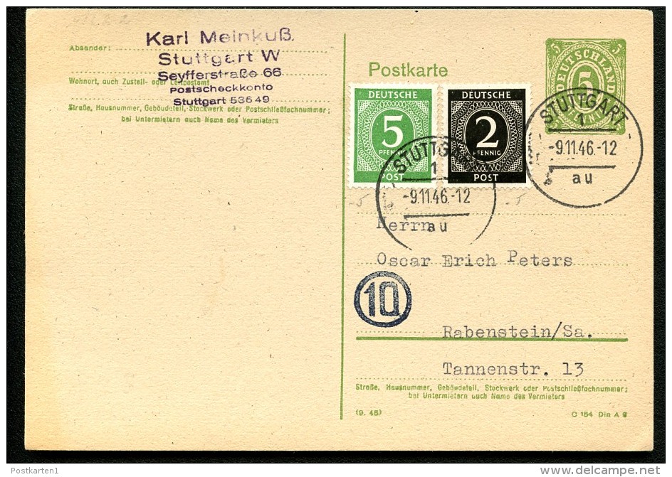 AMERIKANISCHE ZONE P900 B Postkarte RPD Stuttgart Stuttgart-Rabenstein 1946 - Sonstige & Ohne Zuordnung