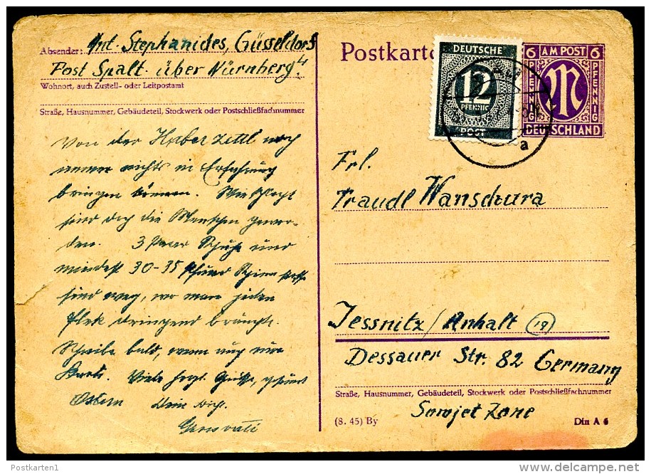 AMERIKANISCHE ZONE P903 I/03 Postkarte Bayern Spalt - Jeßnitz 1947  Kat. 15,00 € - Notausgaben Amerikanische Zone