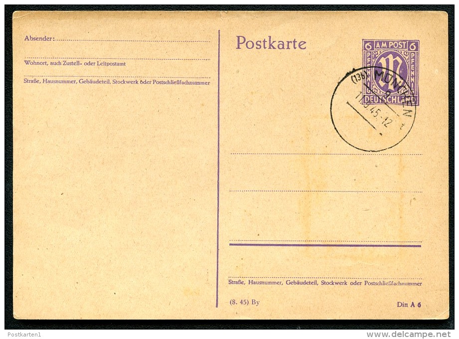 AMERIKANISCHE ZONE P903 I/03 Postkarte Bayern München 11.9.1945 - Notausgaben Amerikanische Zone