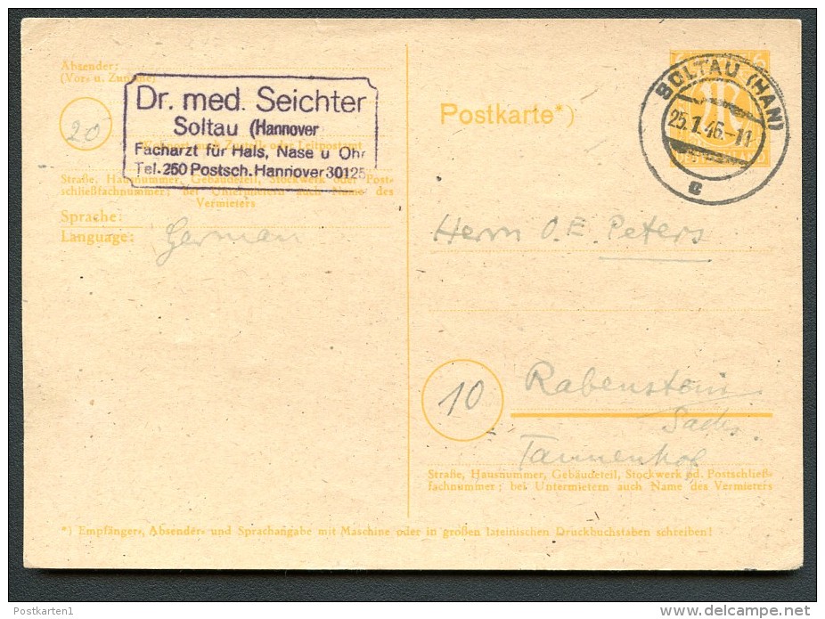 BRITISCHE ZONE P905 Postkarte Gebraucht Soltau-Rabenstein 1946 - Autres & Non Classés