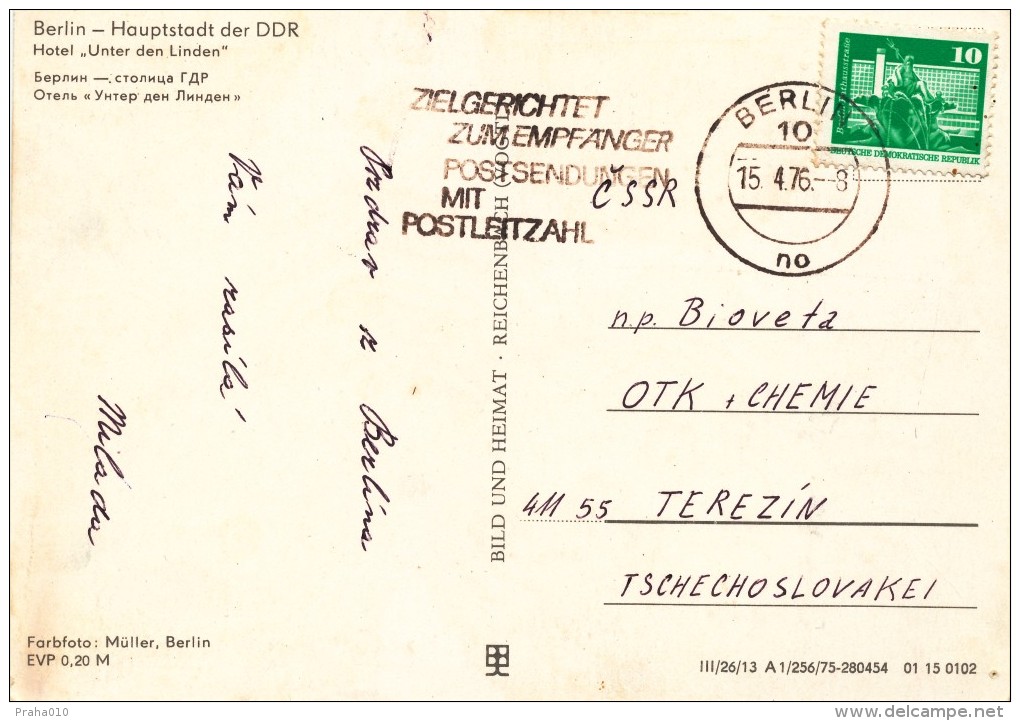 K9765 - DDR (1976) 10 Berlin: Targeted To The Recipient Postings With Postal Code (postcard: Berlin); Tariff: 10 Pf - Zipcode