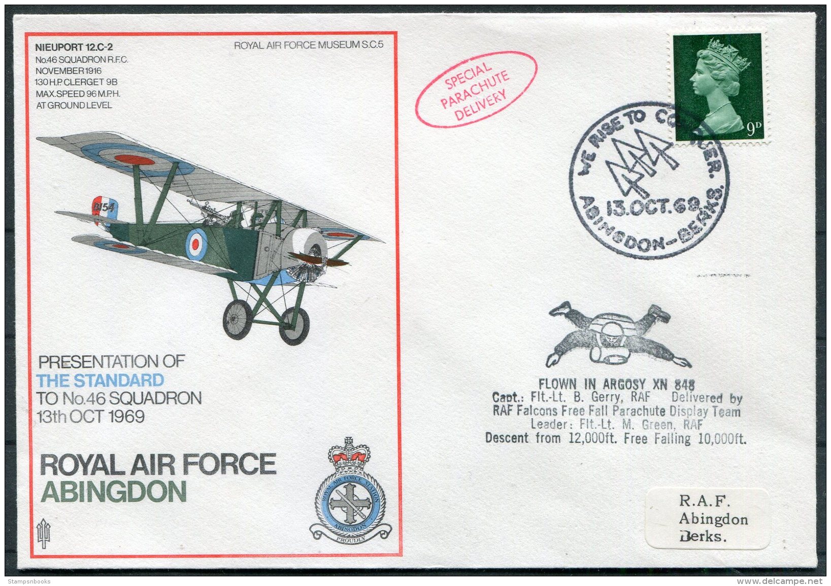 1969 GB Royal Air Force Museum Cover SC5 / RAF Abingdon Parachute Delivery No 46 Squadron - Covers & Documents