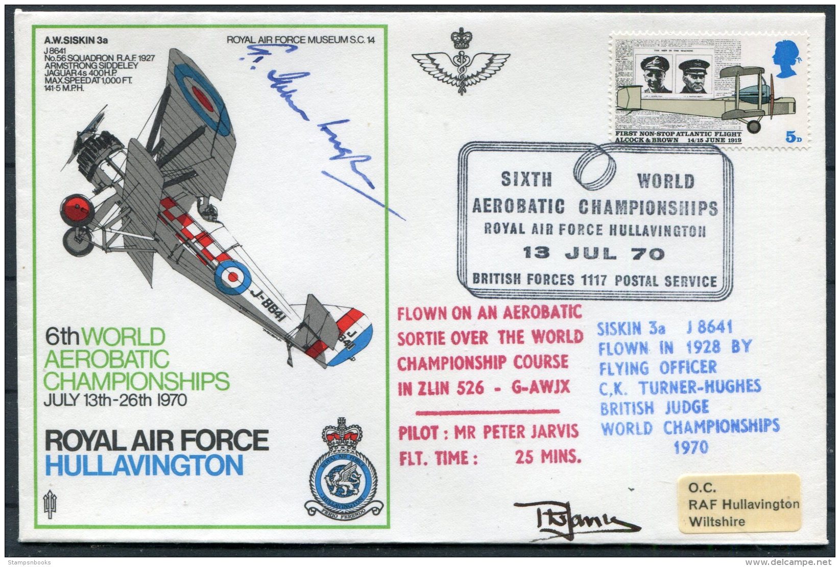 1970 GB Royal Air Force Museum Cover SC 14 / BFPS RAF Hullavington Aerobatic Championships SIGNED - Covers & Documents