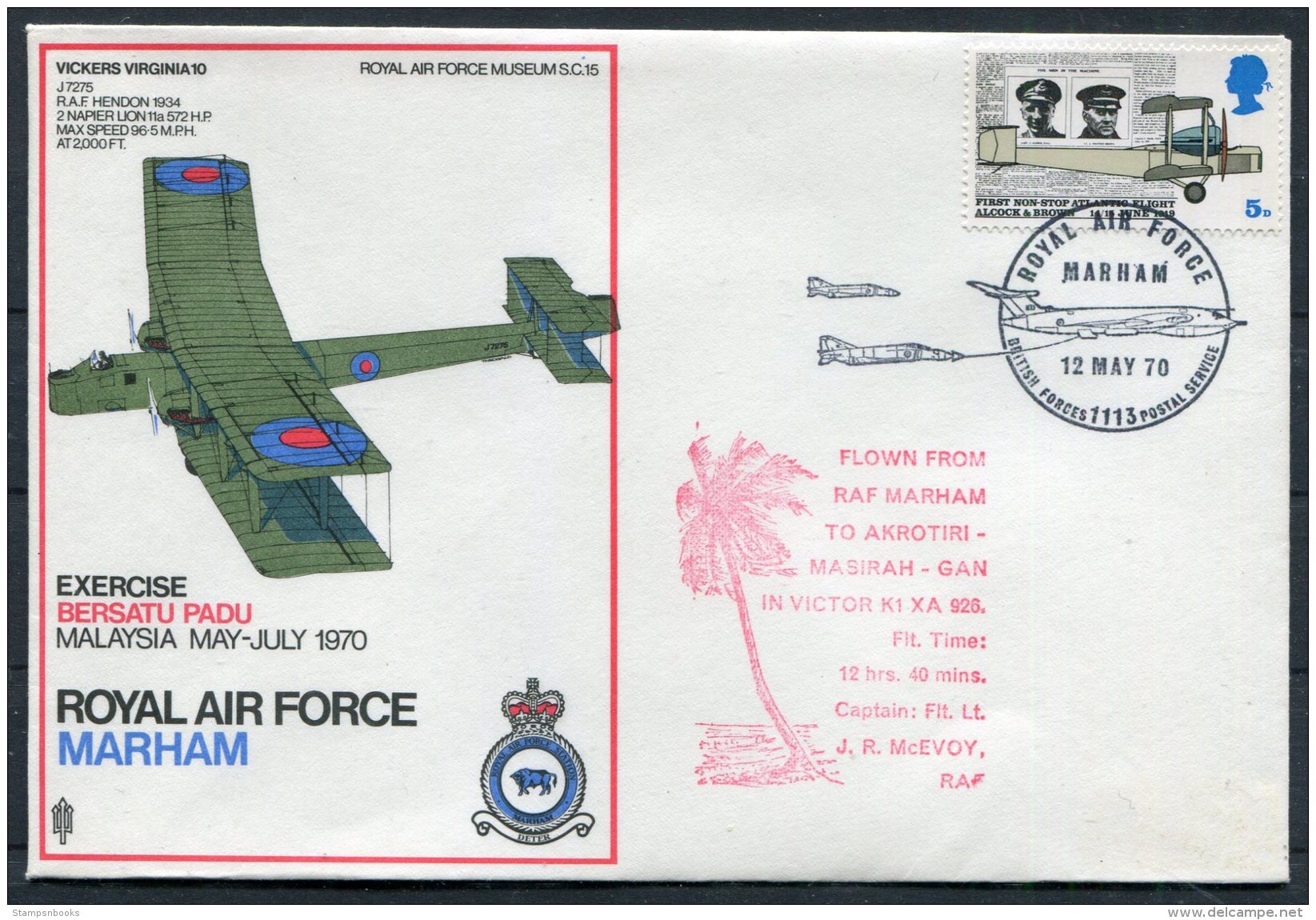 1970 GB Royal Air Force Museum Cover SC 15 / BFPS RAF Marham Akrotiri Vickers Virginia 10 Malaysia - Covers & Documents