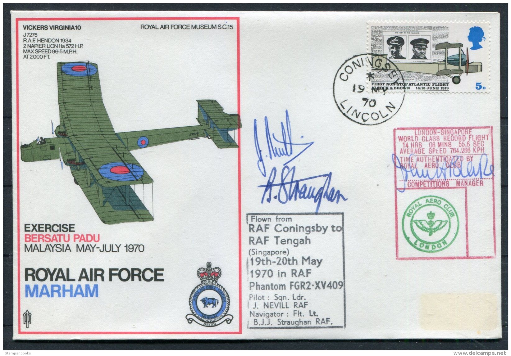1970 GB Royal Air Force Museum Cover SC 15 / RAF Marham Akrotiri Tengah Singapore SIGNED RAF Coningsby - Covers & Documents
