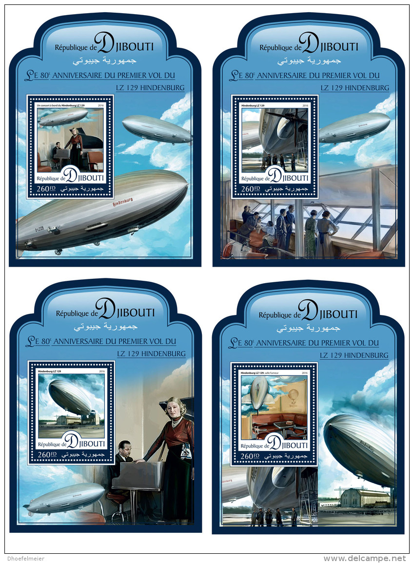 DJIBOUTI 2016 ** Hindenburg LZ129 Zeppelin 4S/S - OFFICIAL ISSUE - A1642 - Zeppeline