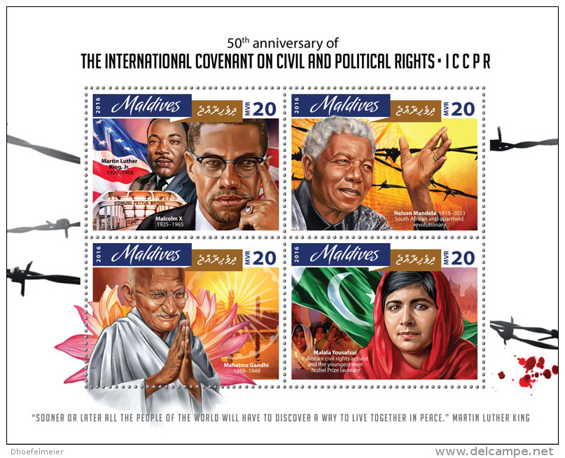 MALDIVES 2016 ** ICCPR Martin Luther King Malcolm X M/S - IMPERFORATED - A1642 - Martin Luther King