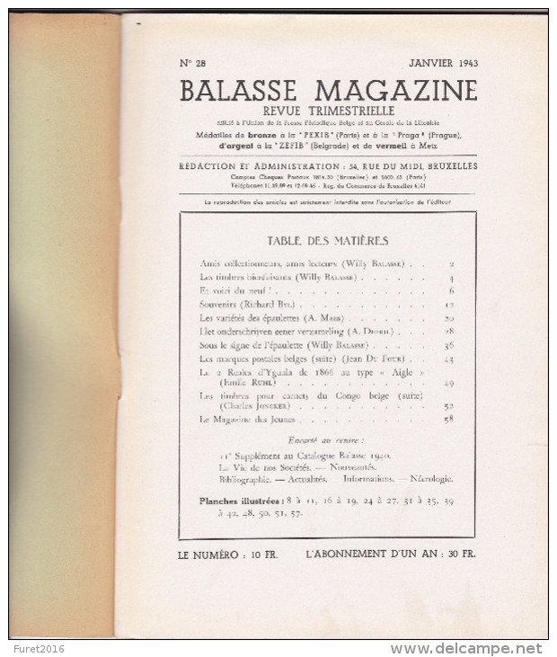 BALASSE MAGAZINE  NUMERO 28    Janvier  1943  (voir Aussi Rubrique Livres D Autres N° Plus Anciens ) - Autres & Non Classés