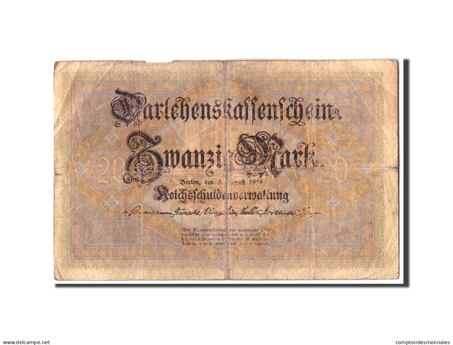 Billet, Allemagne, 20 Mark, 1914, 1914-08-05, KM:48a, AB+ - 20 Mark