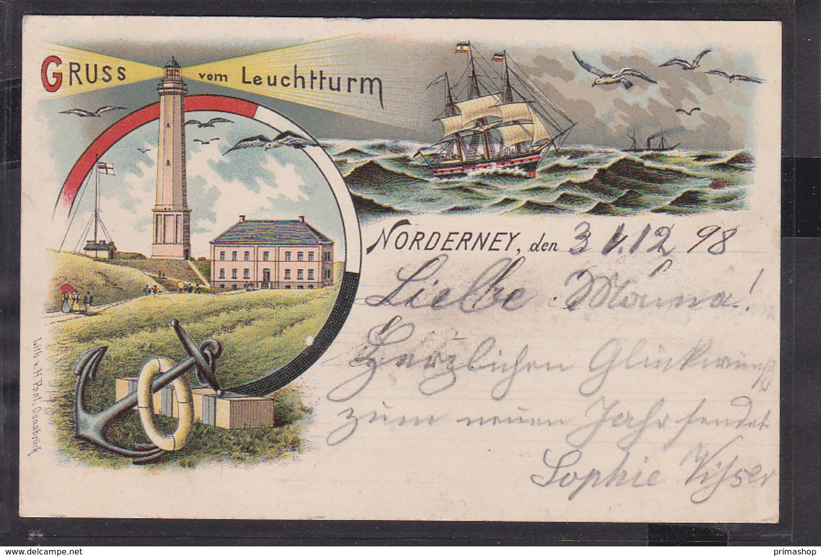 A6x /    Norderney Leuchtturm , Litho 1898 - Norderney