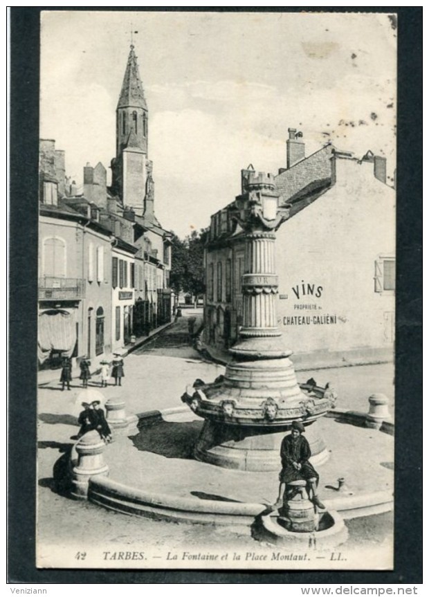 CPA - TARBES - La Fontaine Et La Place Montaut, Animé - Tarbes