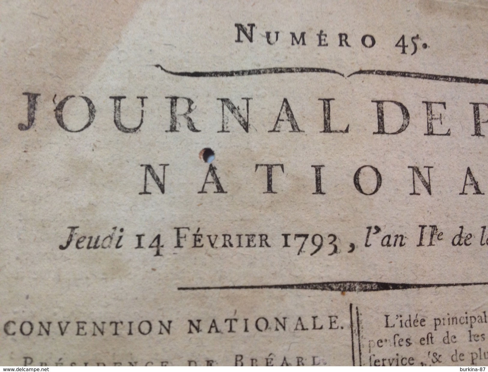 JOURNAL DE PARIS, NATIONAL , JEUDI 14 FÉVRIER 1793 , AN II DE LE REPUBLIQUE - Zeitungen - Vor 1800