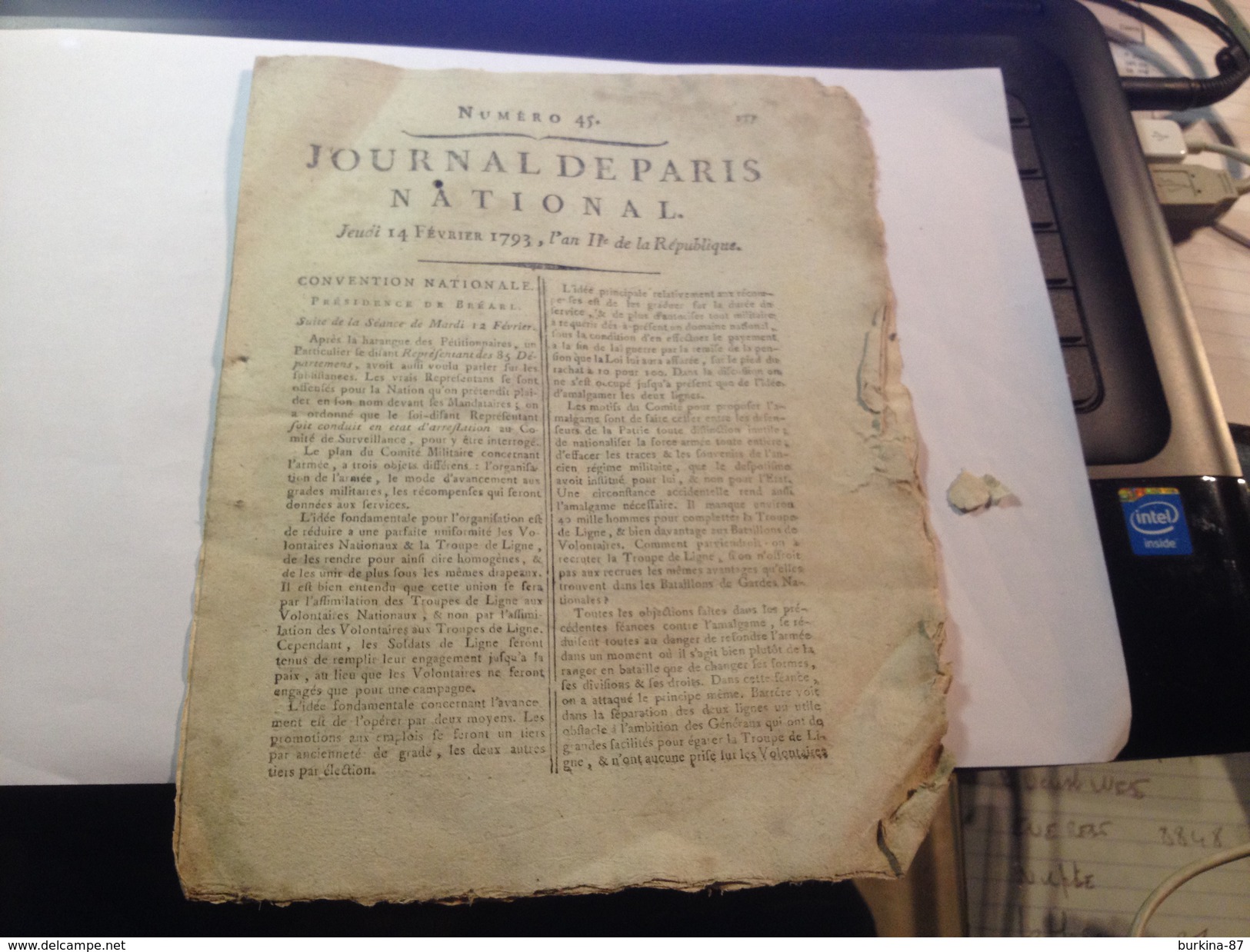 JOURNAL DE PARIS, NATIONAL , JEUDI 14 FÉVRIER 1793 , AN II DE LE REPUBLIQUE - Zeitungen - Vor 1800