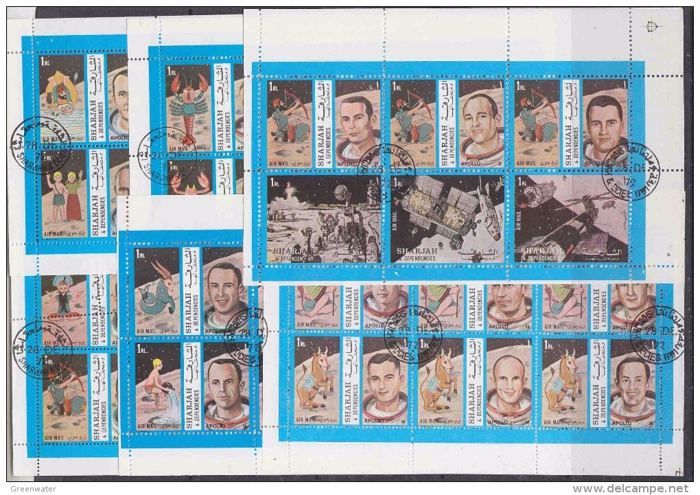 Sharjah 1972 Space Apollo 9/10 Fairy Tales 6 Sheetlets Used Cto (F5855) - Asia