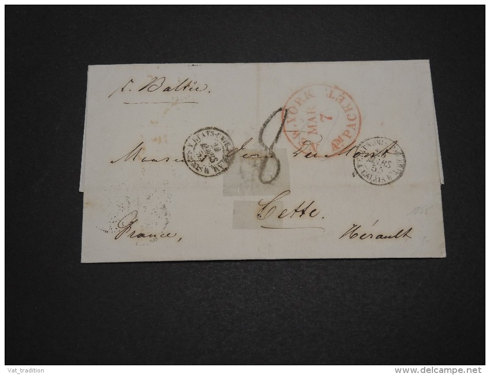 ETATS UNIS - Lettre De New York Pour La France En 1855 Par Voie Anglaise Par Calais - A Voir - L 4928 - …-1845 Vorphilatelie