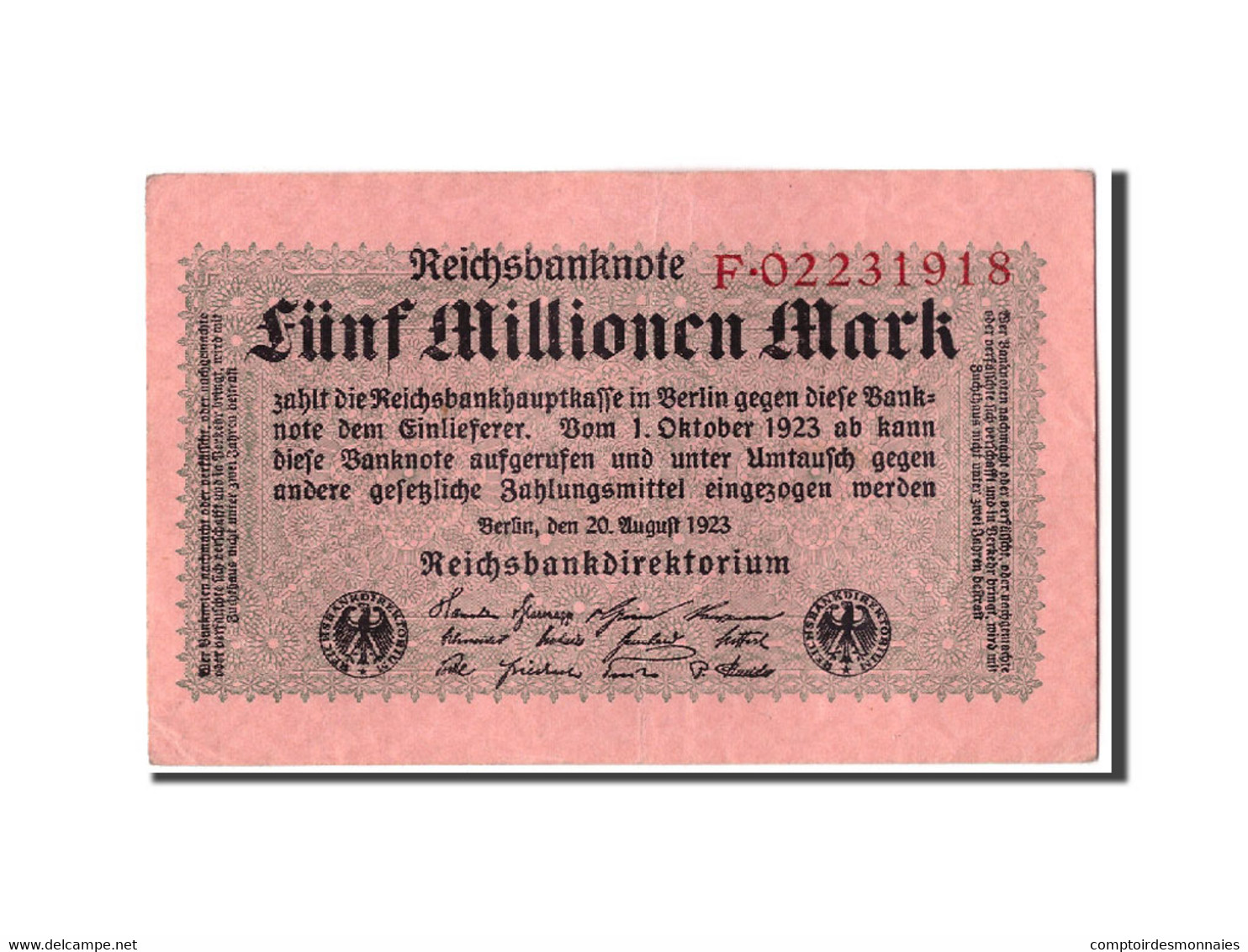 Billet, Allemagne, 5 Millionen Mark, 1923, 1923-08-20, KM:105, SUP - 5 Millionen Mark