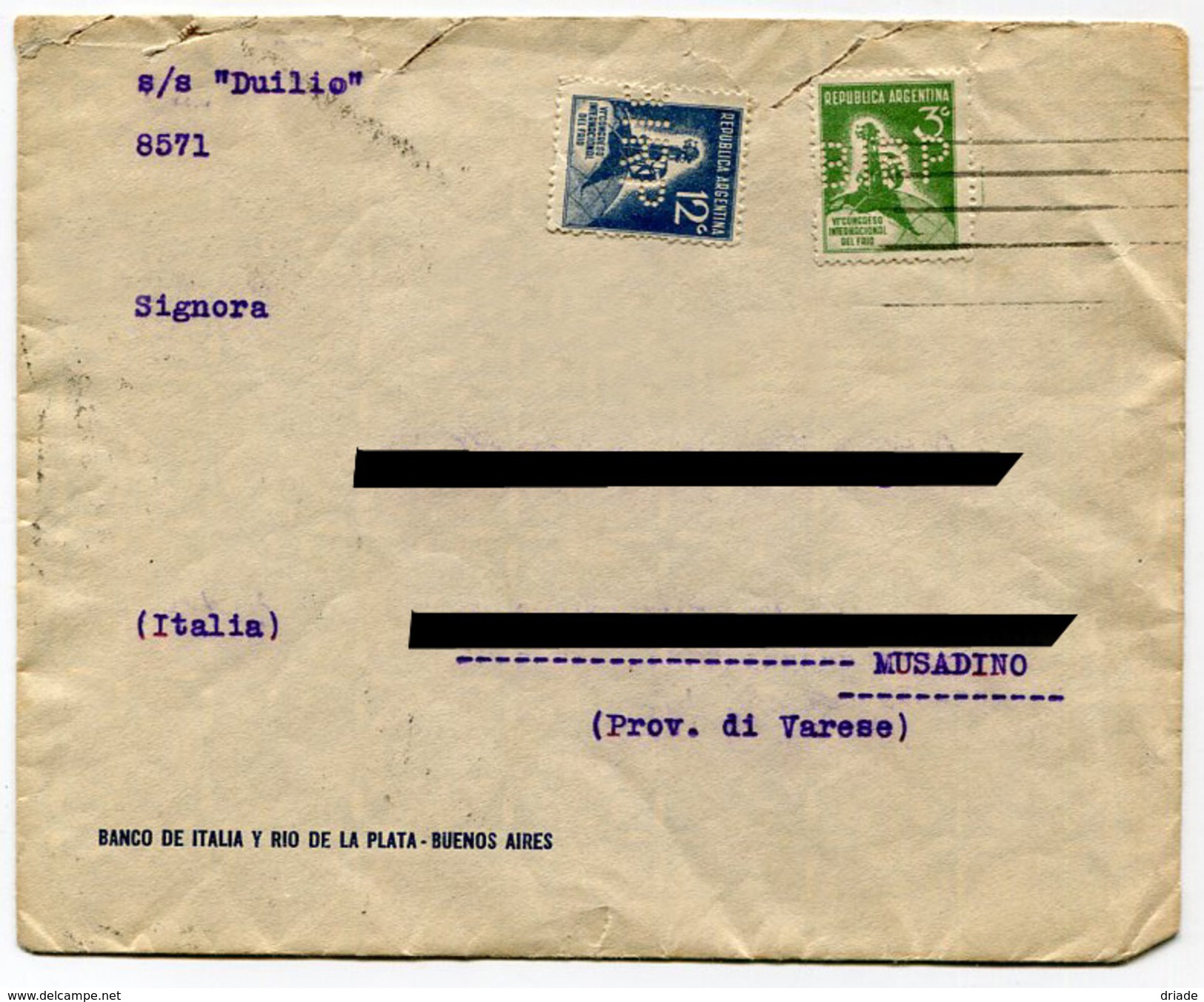 STORIA POSTALE PERFIN BIRP BANCO DE ITALIA Y RIO DE LA PLATA BUENOS AIRES ARGENTINA BANCA D'ITALIA ANNO 1932 - Storia Postale