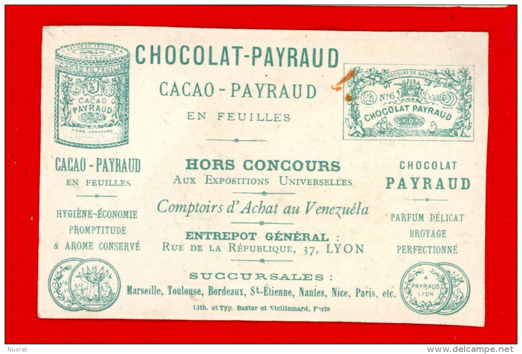 Chocolat Payraud, Chromo Dorée Lith. Baster & Vieillemard Couple, Jeune Garçon Avec Une Fourche - Autres & Non Classés