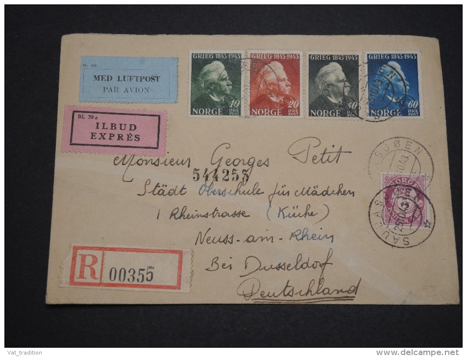 NORVÈGE - Enveloppe En Recommandé Exprès Par Avion Pour L 'Allemagne En 1943 Avec Contrôle Postal - A Voir - L 4951 - Lettres & Documents