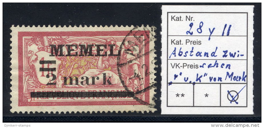 MEMEL 1920 (Sep.) Overprint  2 Mk.. On 1 Fr.  With Wider Space Between R And K Used.   Michel 28 Y II - Klaipeda 1923