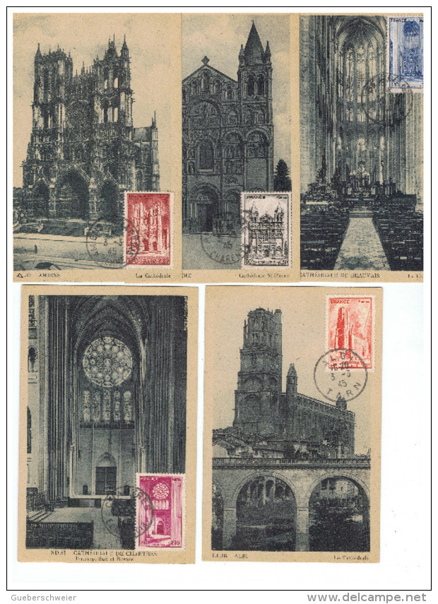 FR-CM1 - FRANCE N° 663/667 Cathédrales Sur Cartes Maximums - 1940-1949