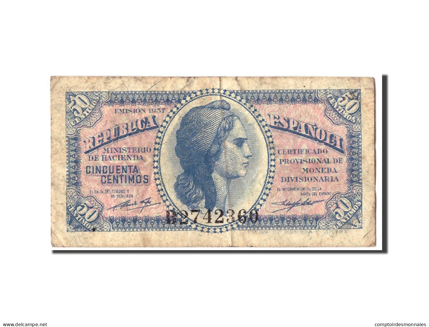 Billet, Espagne, 50 Centimos, 1937, KM:93, B - [ 5] Emisiones Ministerio De Hacienda