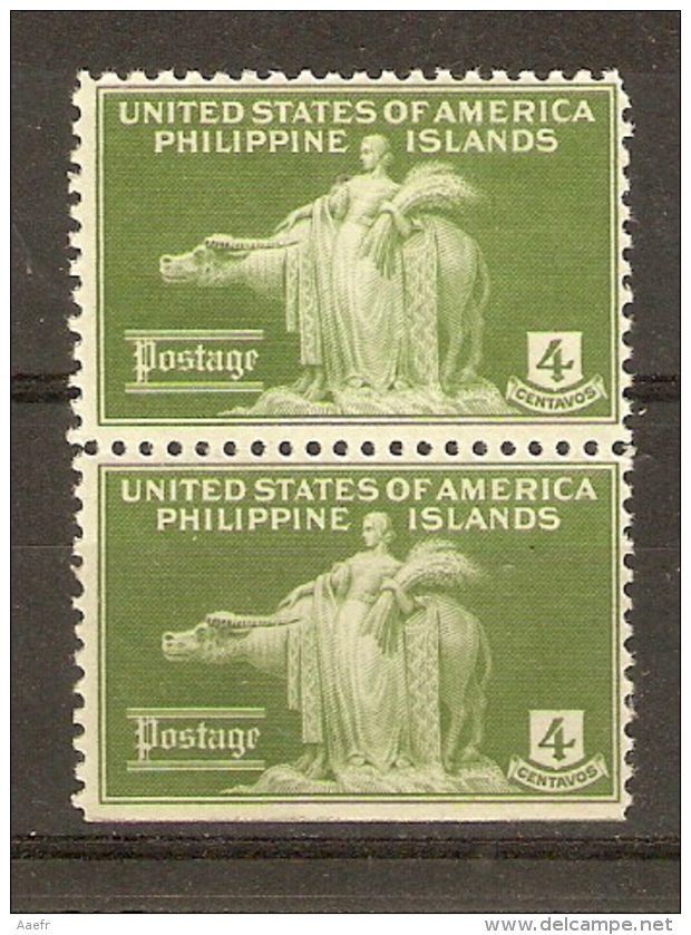 Philippines 1935 - Woman And Carabao - Vache - Boeuf - Paire Verticale Se Tenant - Non Dentelé Bas - MLH - Philippines