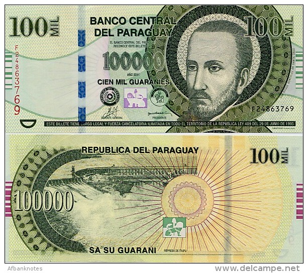 PARAGUAY       100,000 Guaraníes       P-233c       2011       UNC  [ 100000 ] - Paraguay