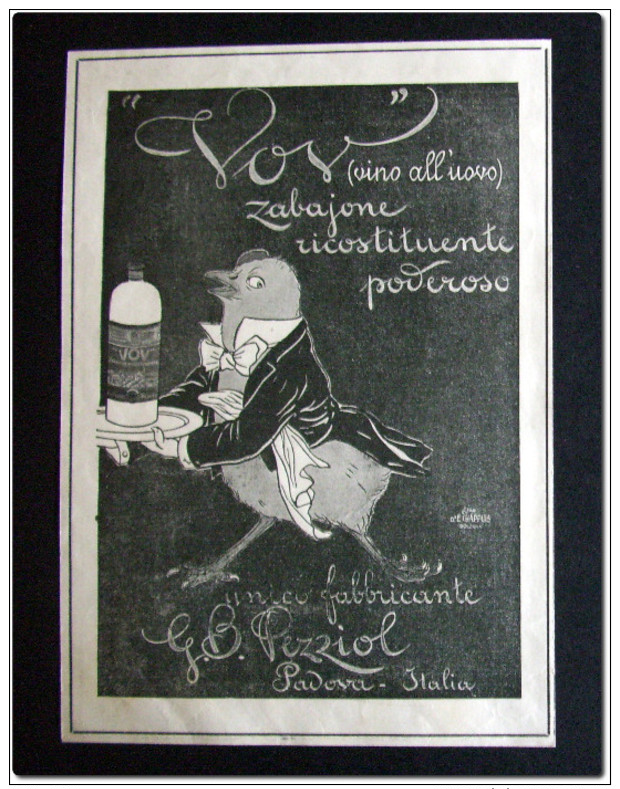 VOV Zabajone Ricostituente - Publicité Originale Découpée D´un Magazine Italien De L´année 1922 - Publicités