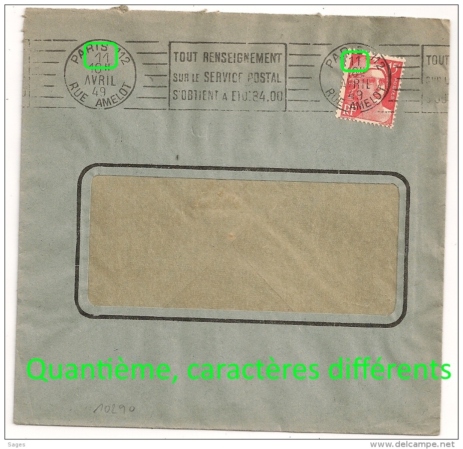 Quantièmes Différents, PARIS 112 RUE AMELOT Sur Enveloppe GANDON. 1949. - Mechanical Postmarks (Advertisement)