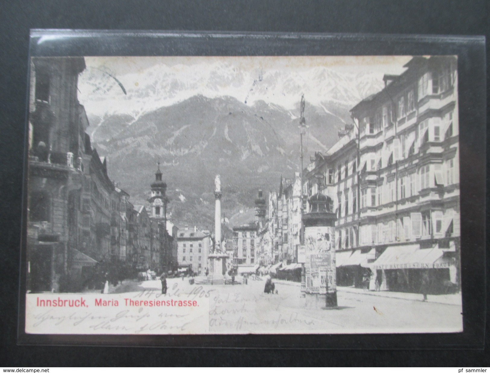 AK Österreich 1905 Innsbruck, Maria Theresienstrasse. Littfasssäule. Josef Bauer & Sohn. - Innsbruck