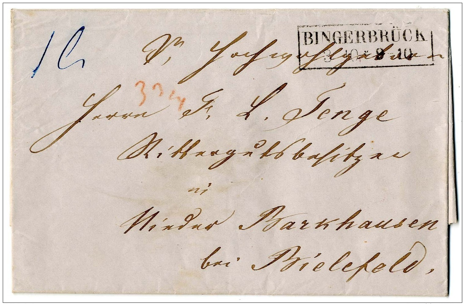 "BINGERBRÜCK", Klarer Ra 2 (große Type) Auf Prachtbrief Mit Inhalt 3/10/1850. Stpl.type Bei Feuser Nicht... - Autres & Non Classés