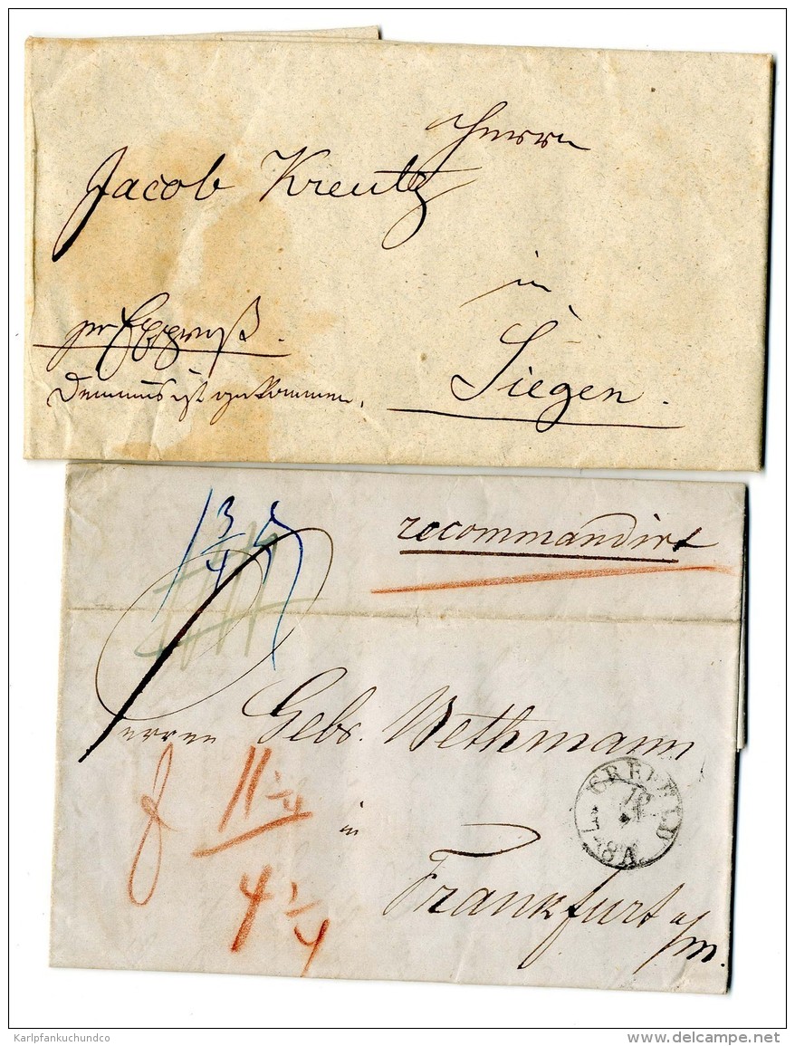 Brief Aus Berhausen 1849 Nach Siegen, Handschriftlich "per Expreß", Mit Mehrseitigem Inhalt. Dazu Recom.Brief... - Autres & Non Classés