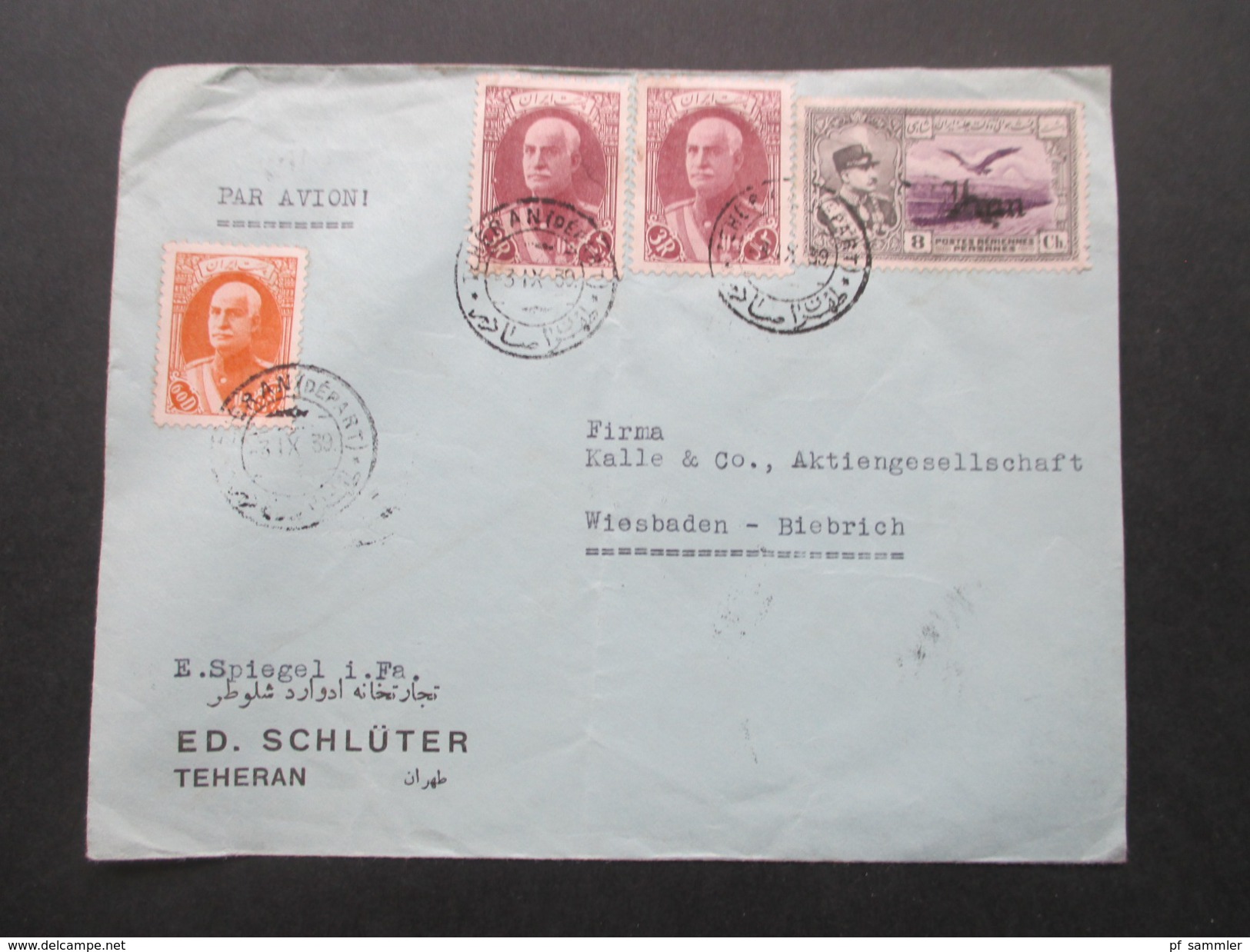 Iran 1939 Airmail / Luftpost. ED. Schlüter Teheran. Mischfrankatur. Marke Mit Aufdruck! Interessanter Beleg! - Irán