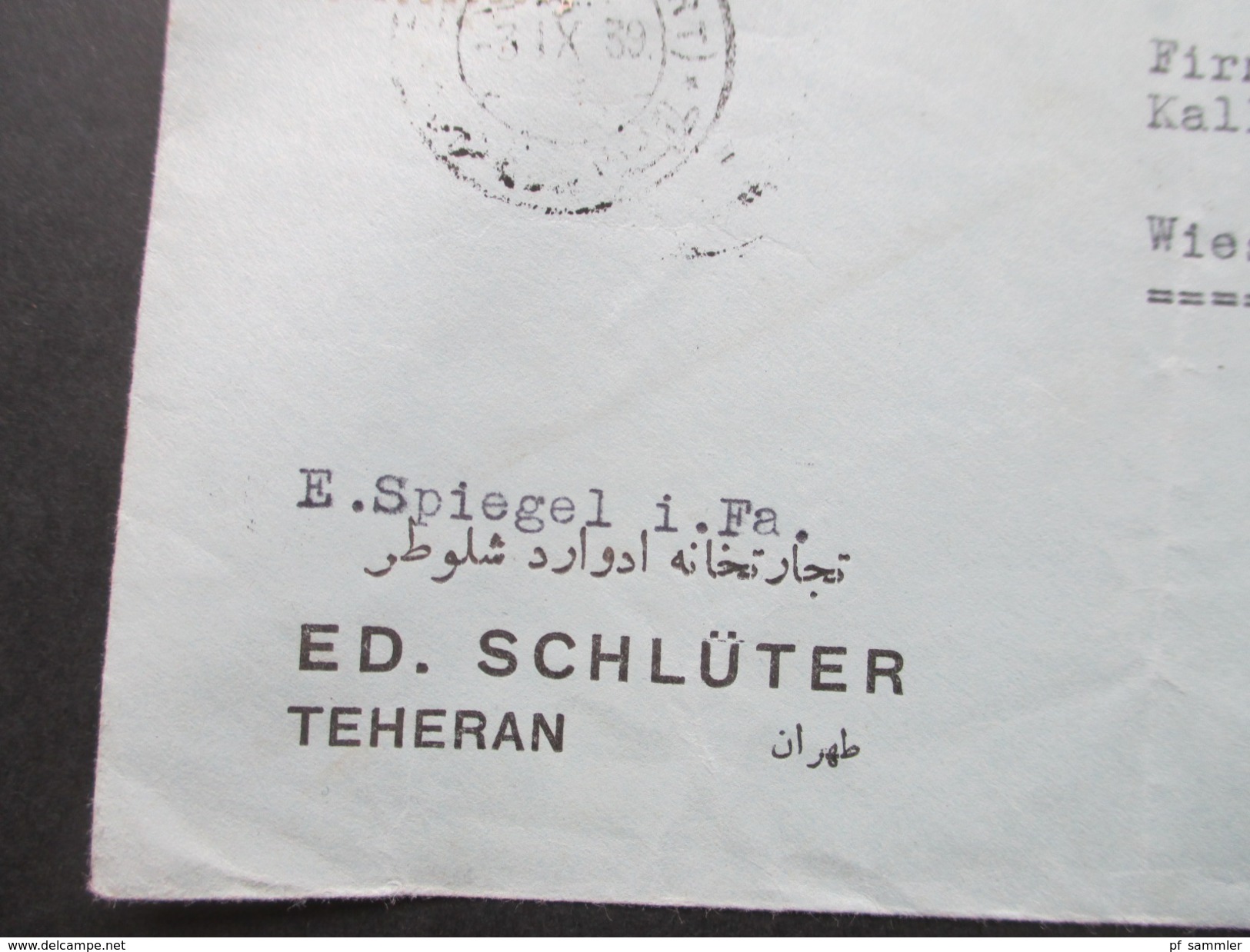 Iran 1939 Airmail / Luftpost. ED. Schlüter Teheran. Mischfrankatur. Marke Mit Aufdruck! Interessanter Beleg! - Irán